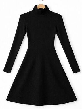 Aritzia Sunday Best Black Fit & Flare Mini Dress Turtleneck Long Sleeve Skater S